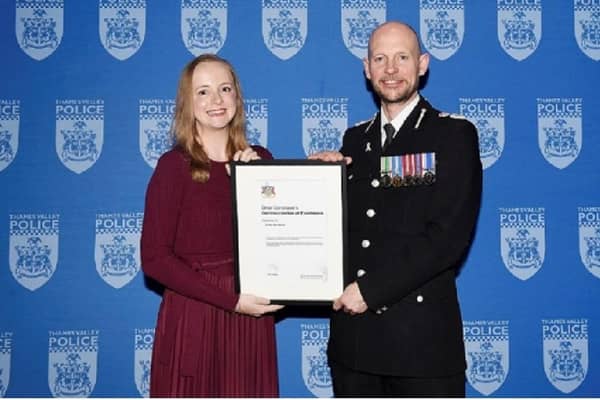 Emily Boneham receives her award