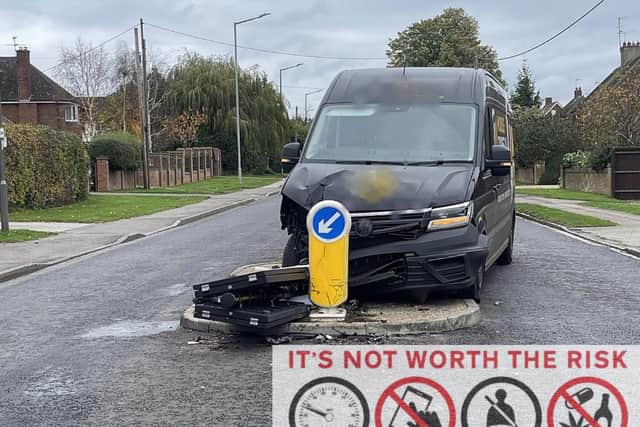 The van collided with a traffic island in Aston Clinton