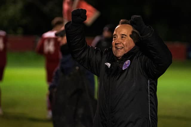 Risborough Rangers manager Mark Eaton celebrating one of the club's many successes during the season Picture by Charlie Carter