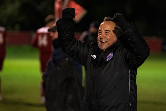 Risborough Rangers manager Mark Eaton celebrating one of the club's many successes during the season   Picture by Charlie Carter