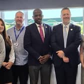 Pictured centre,  Councillor Ade Osibogun, Bucks Council leader Councillor Steven Broadbent, Councillor Jilly Jordan