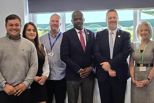 Pictured centre,  Councillor Ade Osibogun, Bucks Council leader Councillor Steven Broadbent, Councillor Jilly Jordan