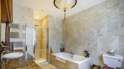 One of eight bathrooms that comes within the home, this one is in pristine condition