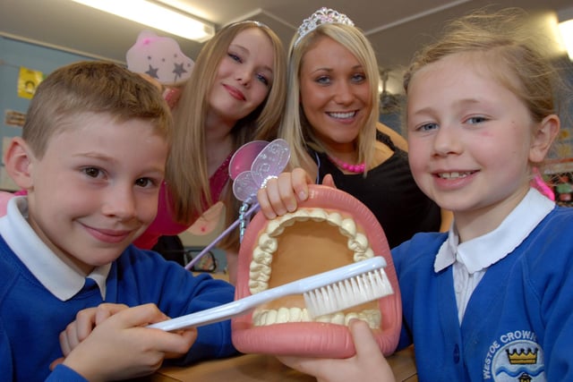 Pupils enjoyed a lesson with a difference 12 years ago when Samantha Bruce and Ashton Weir from the Dean Road dental practice paid a visit.