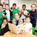 Pupils from Kingsbrook View Primary Academy with Helen Tozer