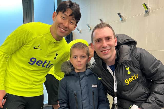 Myself and Alexander meeting Heung Min Son at Tottenhams training ground in March 2023