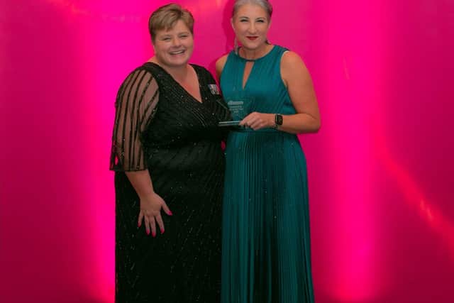 Kathy Soulsby accepting the 'Outstanding VA of the Year' award.