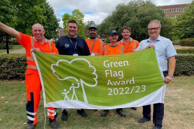 Councillor Clive Harriss at Vale Park with members of the council’s parks team