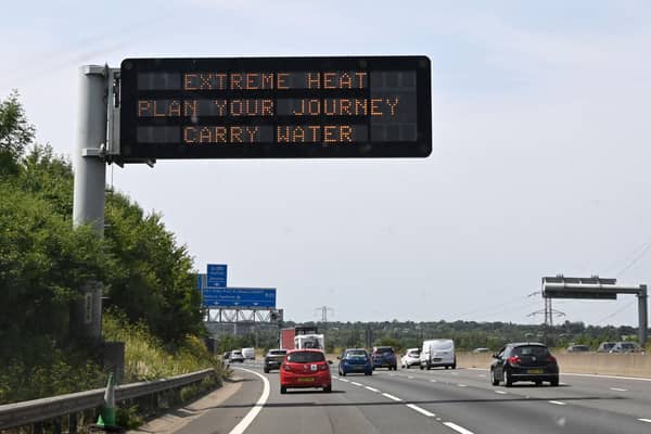 A road sign warning motorists about the heatwave in July