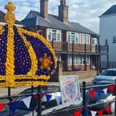 The knitted crown centrepiece of the Buckingham decorations