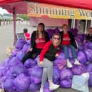 Slimming World group leaders Sally, Claire, Steph, Emma with their haul of bags