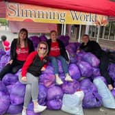 Slimming World group leaders Sally, Claire, Steph, Emma with their haul of bags
