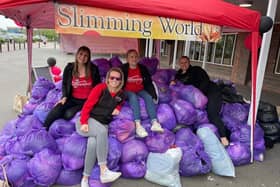 Slimming World group leaders Sally, Claire, Steph, Emma with their haul of bags