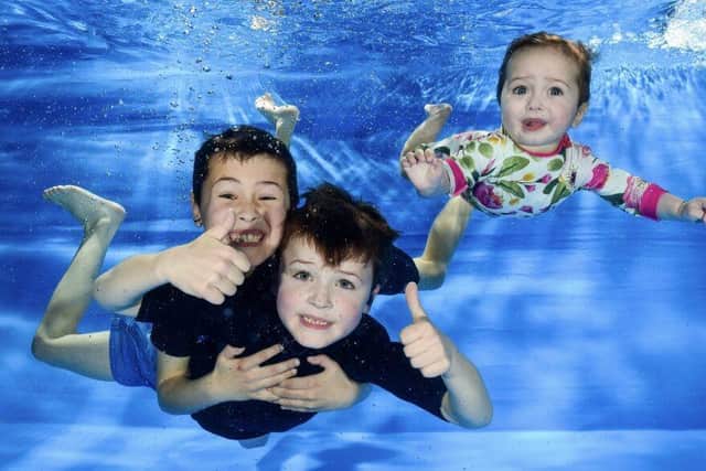 Willoughby, Flynn and Dilly during their Water Babies underwater photoshoot