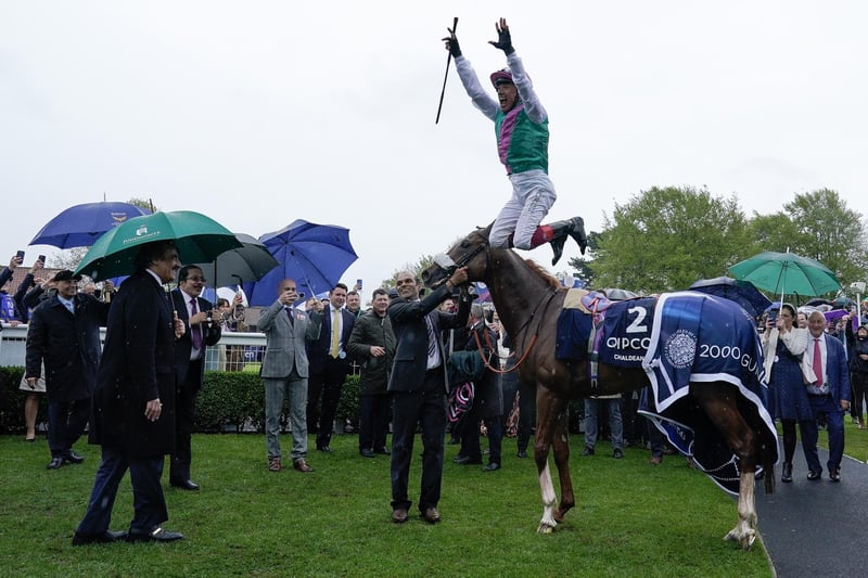 Frankie Dettori treats the crowd to one of his famous flying dismounts after steering Chaldean to victory in the first Classic of the Flat season, the Qipco 2000 Guineas at Newmarket last month. Will he be repeating the celebration after Tuesday's Group One St James's Palace Stakes for the best 3yo milers in Europe? Andrew Balding's son of the mighty Frankel is a hardy, consistent type and now faces an acid test against the Irish Guineas winner, Paddington, and the French Guineas runner-up, Isaac Shelby.