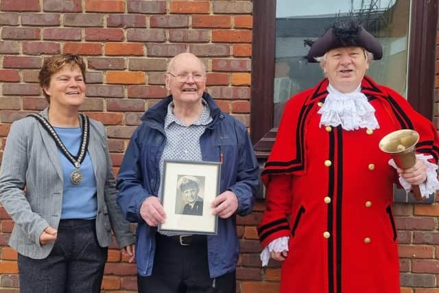 Michael with Mayor of Buckingham, Anja Schafer, and the Town Crier, Patrick Laws. 