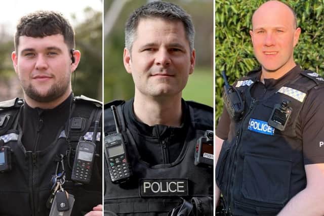 From left: PC Angus Hay, PC Rob Kindred and Sgt Oliver Brixey