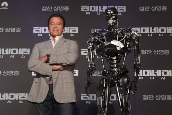 'The Terminator' (left) who was played on film by Arnold Arnold Schwarzenegger. Photo: Chung Sung-Jun/Getty Images.