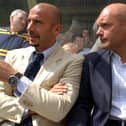 Gianluca Vialli (left) and Ray Wilkins in the dug-out during a Pre-season friendly against Aylesbury United F.C. The match was the Italians first as manager of the First Division team.Credit: Julian Herbert/ALLSPORT