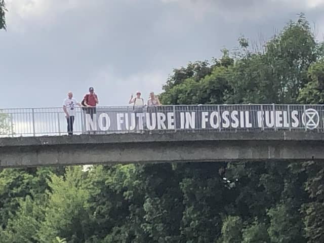 The ten-metre sign was hung on Tuesday.