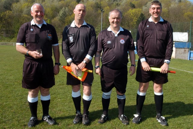 The match officials prepare to take charge of Portland Arms v Forest Town in the 2007 Sunday league cup final.