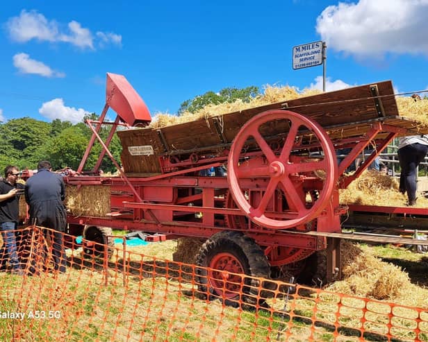 Steam-driven hay-baling at Marsworth Steam and Classic Rally