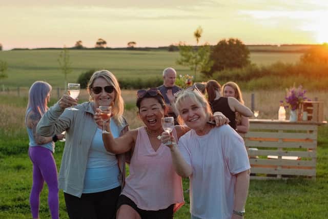 A welcome glass of Rosé after yoga with a live DJ