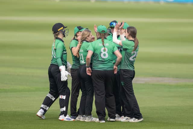 Bucks Women celebrate a wicket against Sussex Sharks