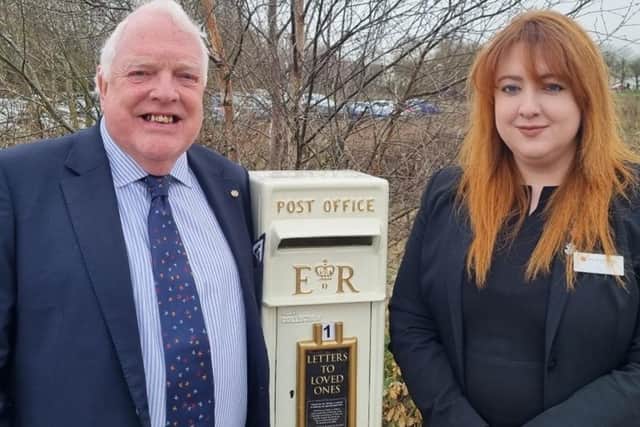 Alan Jose, Westerleigh Group Ambassador, and site manager Lilly Fortune with the memorial post box