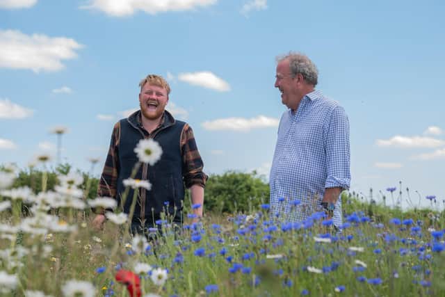 TV presenter Jeremy Clarkson, right, with fellow Diddly Squat farmer Kaleb Cooper. Picture: ©Ellis O'Brien/Prime Video.