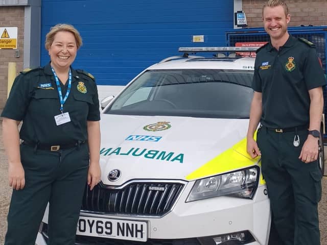 SCAS research and clinical audit manager Martina Brown with research paramedic Andrew Claxton
