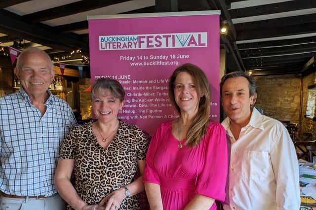 Authors Charlie Hedges and Nancy Peach with Alison Cameron, Buckingham Bookshop and Jean-Francois Bisault, Cavavin.Copyright: Vivienne Wordley
