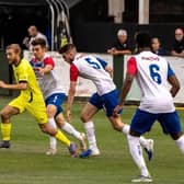 Brackley Town's Callum Stead gets on the ball during the 1-1 draw in the pre-season friendly at AFC Rushden & Diamonds on Tuesday. Picture by Glenn Alcock