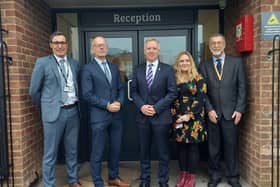 Gary Regan (director of schools), Ian McCaul (CEO), Rob Butler MP,  Alex Power (deputy head), David Mortimer (chair of trustees)