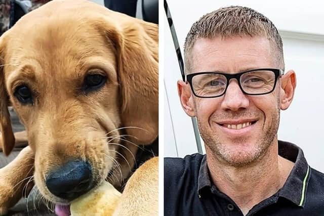 Trainee Guide Dogs pup Ralph and Nigel Brady of Ovenu Aylesbury