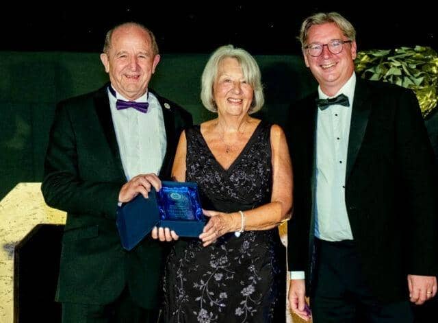 Peter and Rosemary Frohock with their award, presented by Matt Birtwistle