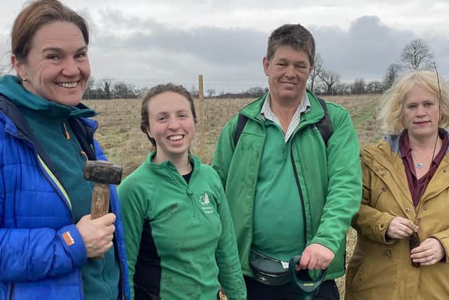 Volunteers take a break during the planting of 660 trees at Wing Wood
