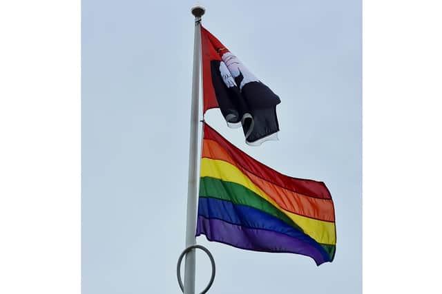 The Pride flag flying in Buckingham