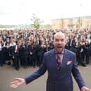 Tom with the pupils of Tring School