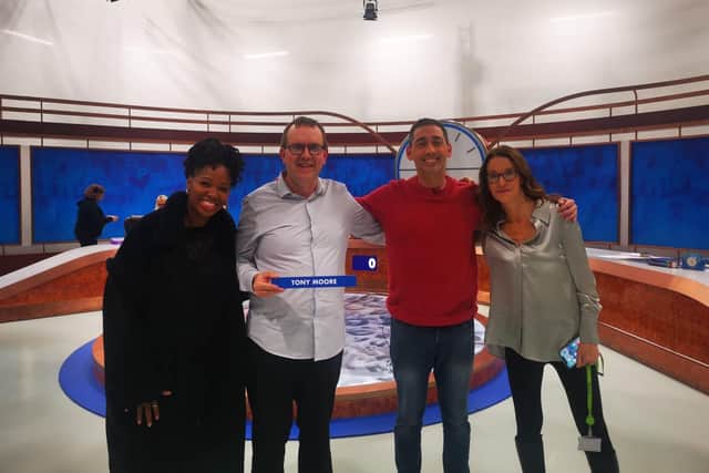Tony with show host Colin Murray, Susie Dent and Dictionary Corner guest Jamelia