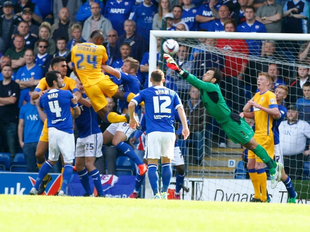 Calvin Andrew heads past Tommy Lee to give Stags victory at the Proact. It was his first Mansfield goal and ended league leaders Chesterfield's unbeaten run in the process.