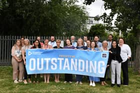 Staff at Buckinghamshire College Group's Aylesbury Campus celebrate Ofsted 'Outstanding' grade.
