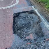 a Pothole in Westbury, photo from Charlie Smith Local Democracy Reporting Service