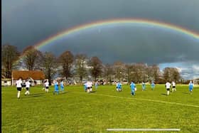 The weather ruled on Saturday although one game at Oving was blessed with a rainbow and some sunshine. Photo submitted.