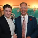 Cameron Anderson, left, who has been selected as Reform UK group leader on Buckinghamshire Council, alongside Reform UK party leader Nigel Farage