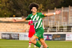 Rocko Tamplin celebrates his first goal on Saturday. Photo: Mike Snell.