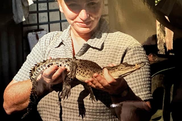 Amanda with a crocodile