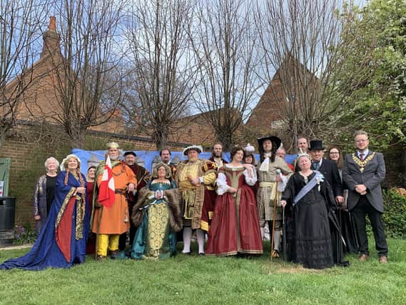 Aylesbury Mayor, Councillor Tim Dixon, with Unbound Theatre performers representing former English monarchs, photo from Aylesbury Town Council