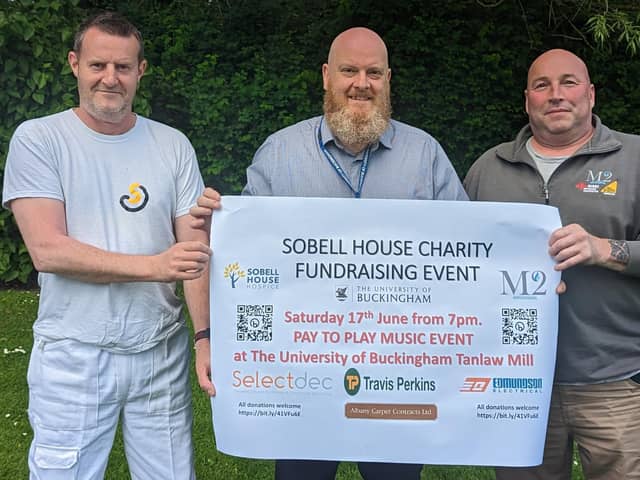 From left: Jon Elliot of Selectdec painting, Matthew Cross, University of Buckingham, John Whitehead, M2 Mechanical Services