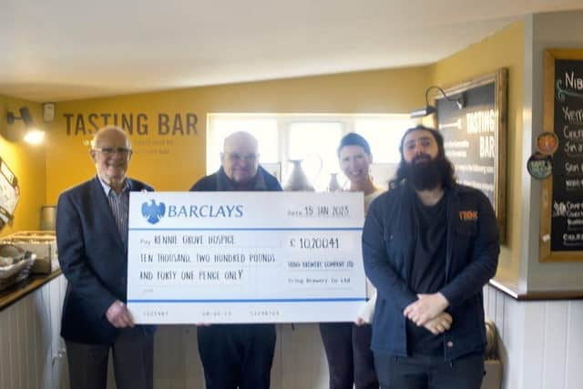 Chris Langford (Rennie Grove Ambassador), Richard Shardlow (Tring Brewery founder + director), Louise Hewitt (Rennie Grove Senior Community Fundraiser), Jared Ward (Tring Brewery PR + communications)